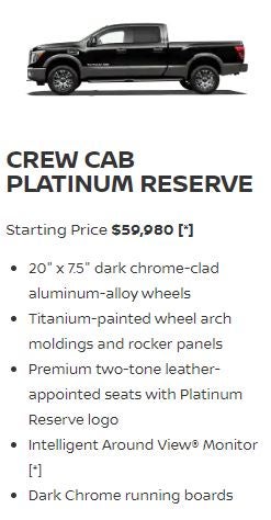 Nissan Titan Crew Cab Platinum Reserve Options