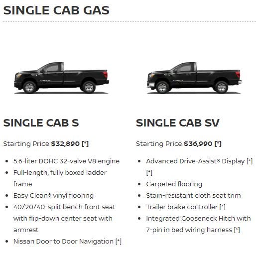 Nissan Titan Single Cab Gas Options