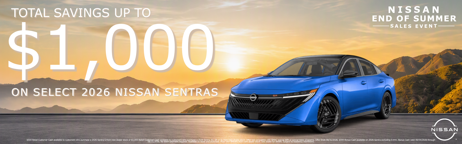 Savings up to $1,000 on Select 2026 Sentras